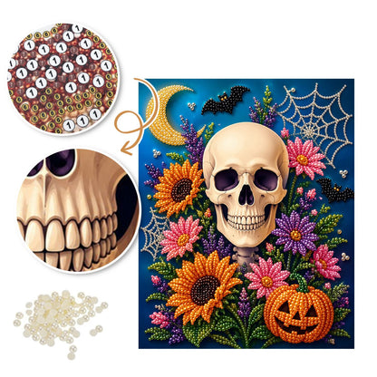 Sunflower Skull and Crescent Moon pearl painting – image 6