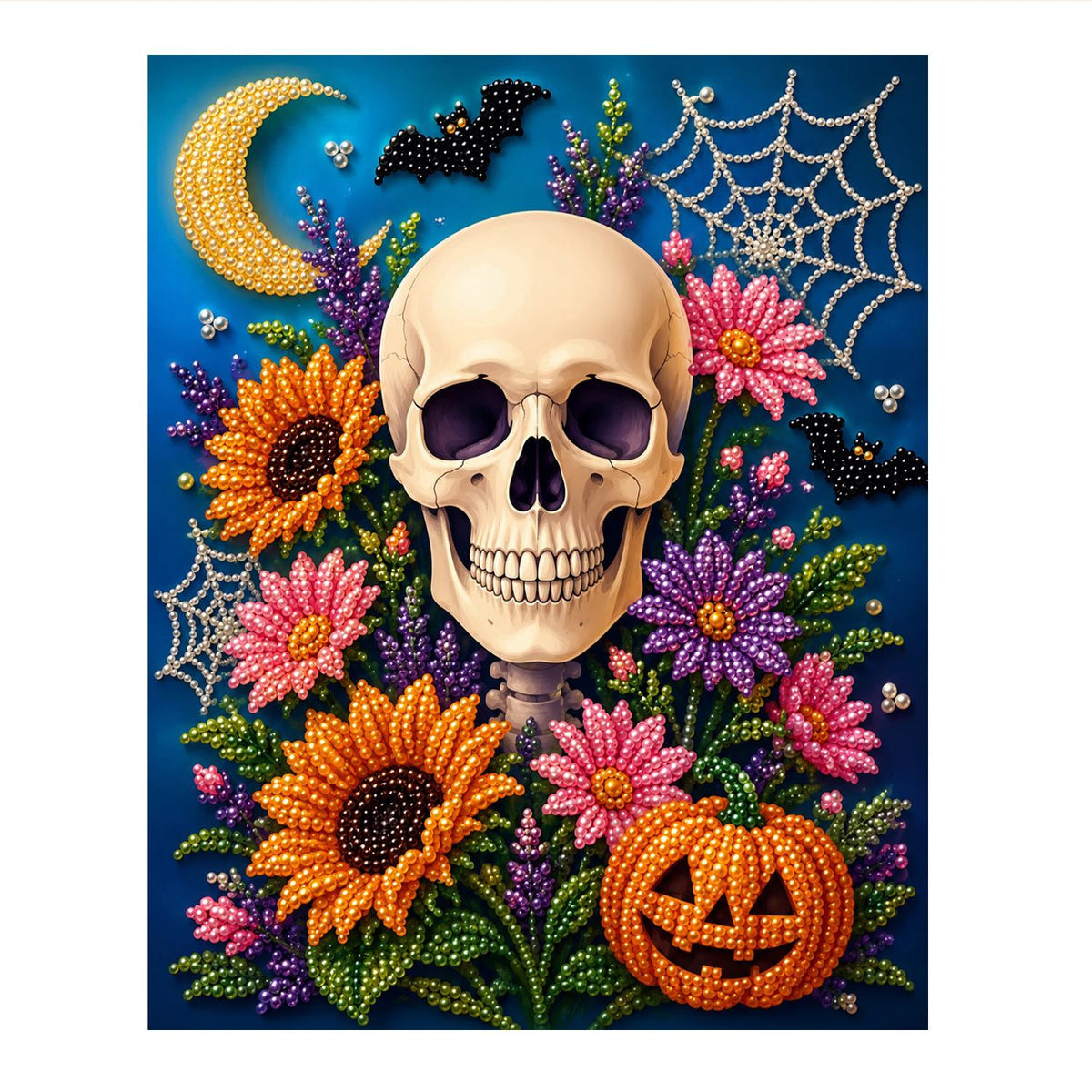 Sunflower Skull and Crescent Moon pearl painting – image 11