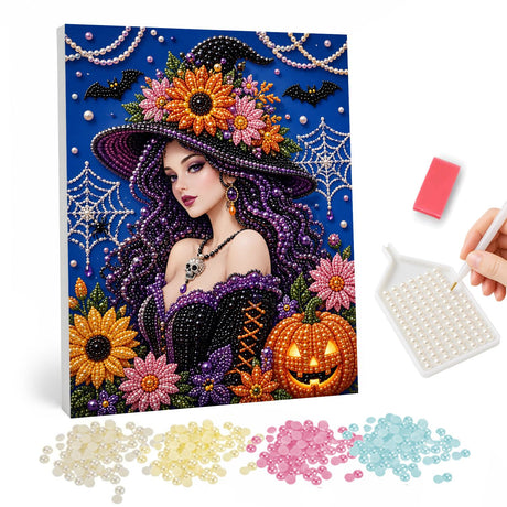 Halloween Witch and Jack o’ Lantern pearl painting – image 1