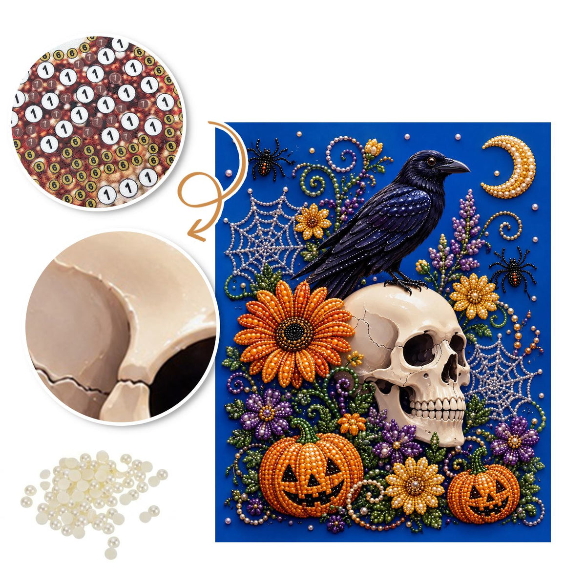 Raven Perched on a Floral Skull pearl painting – image 6