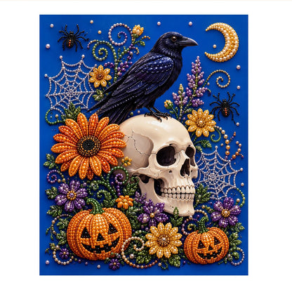 Raven Perched on a Floral Skull pearl painting – image 11