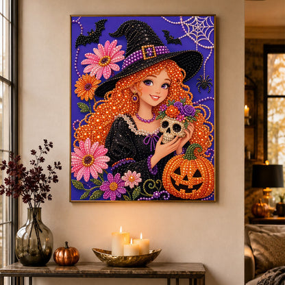 Red-Haired Witch Holding a Skull pearl painting – image 4