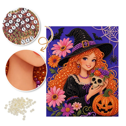 Red-Haired Witch Holding a Skull pearl painting – image 6