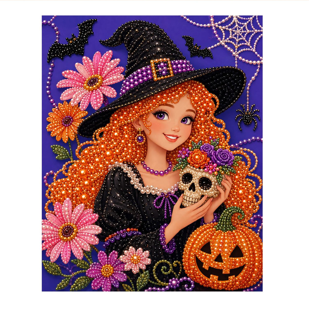 Red-Haired Witch Holding a Skull pearl painting – image 11