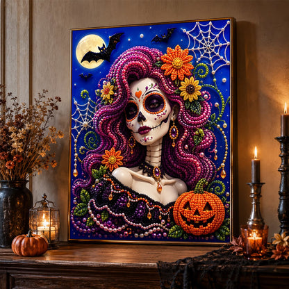 Magenta-Haired Sugar Skull Belle pearl painting – image 2