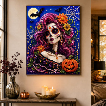 Magenta-Haired Sugar Skull Belle pearl painting – image 4