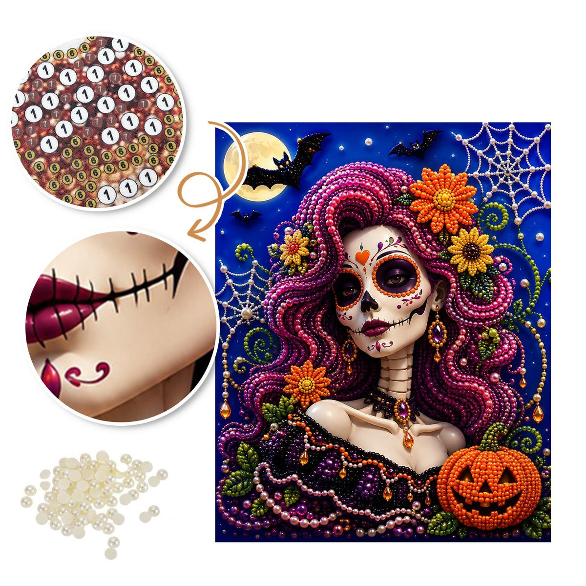 Magenta-Haired Sugar Skull Belle pearl painting – image 6