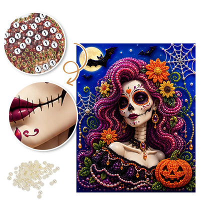 Magenta-Haired Sugar Skull Belle pearl painting – image 6