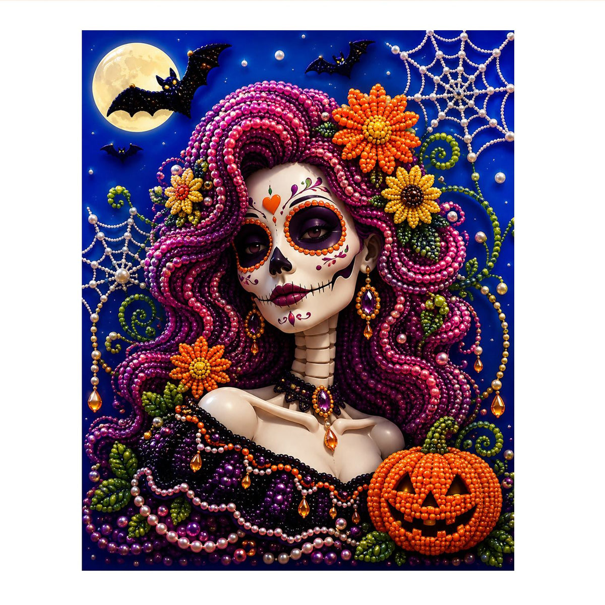 Magenta-Haired Sugar Skull Belle pearl painting – image 11