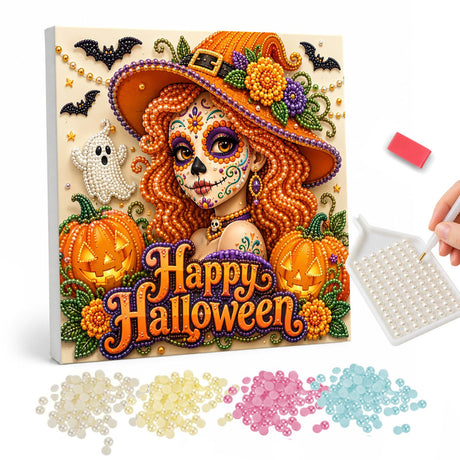Happy Halloween Sugar Skull Girl pearl painting – image 1