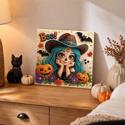 Boo Girl with Teal Braids pearl painting – image 2