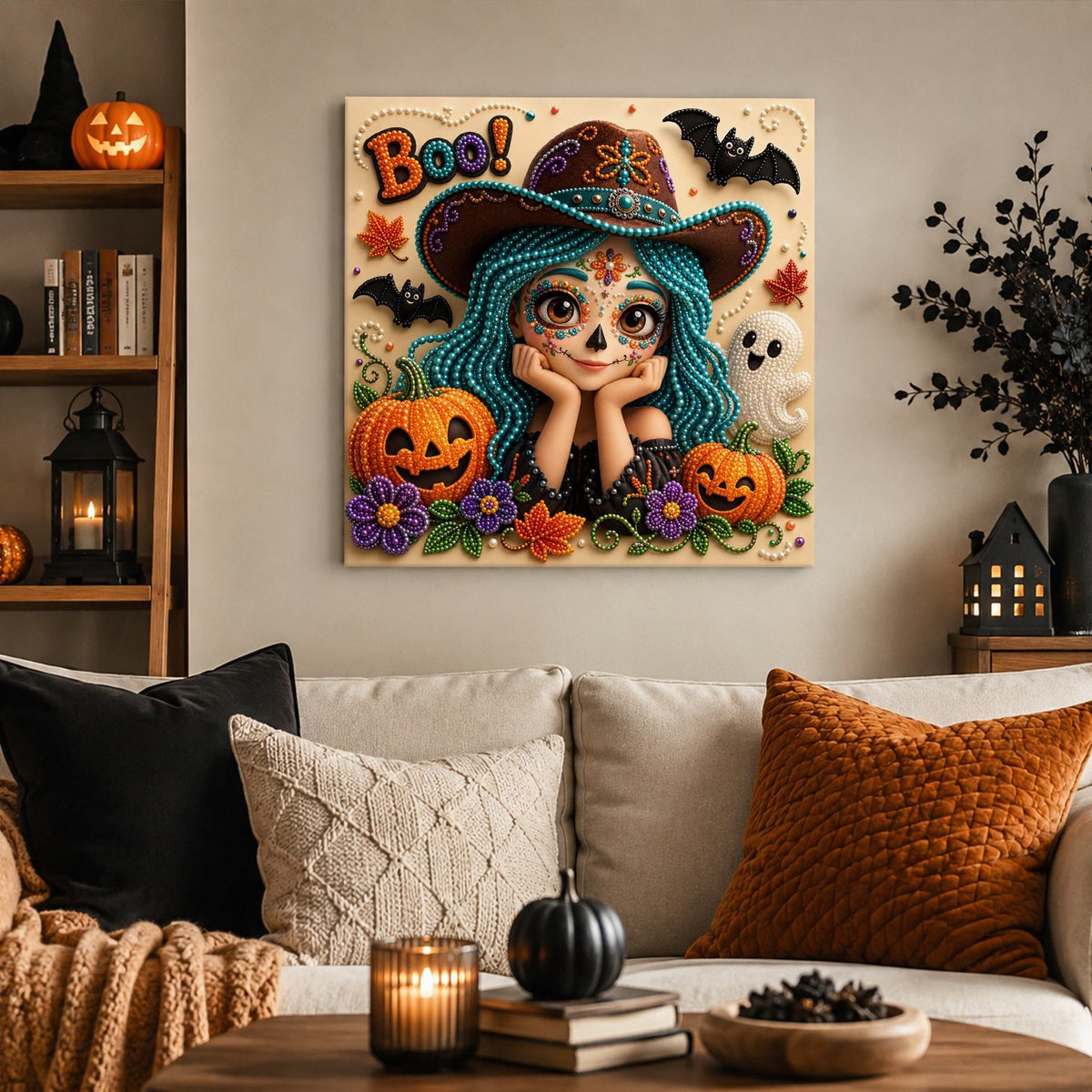 Boo Girl with Teal Braids pearl painting – image 3