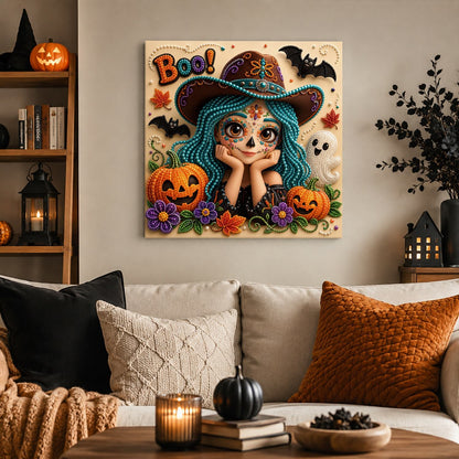 Boo Girl with Teal Braids pearl painting – image 3