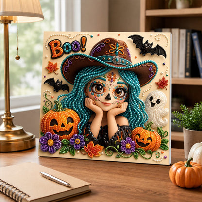 Boo Girl with Teal Braids pearl painting – image 5