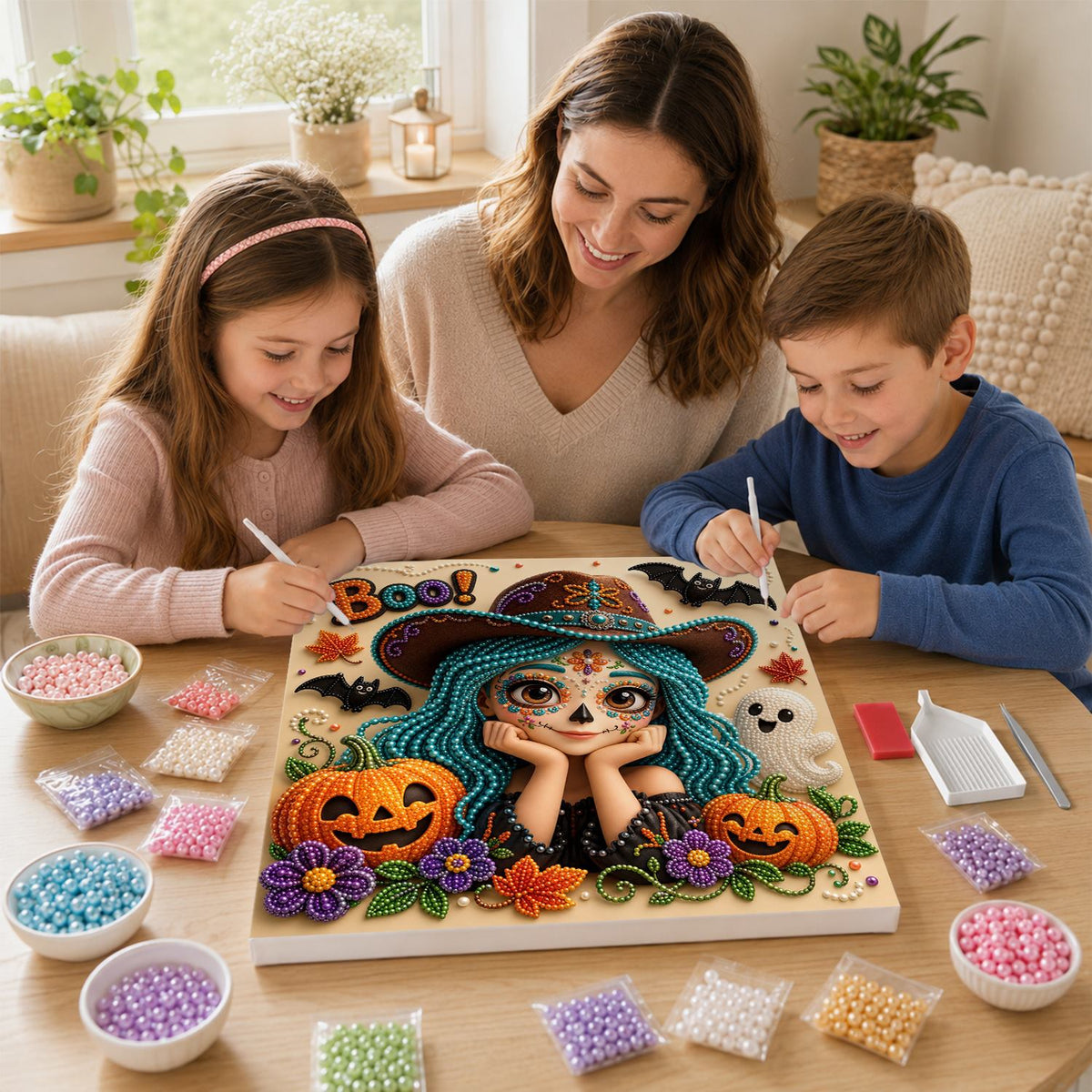 Boo Girl with Teal Braids pearl painting – image 15