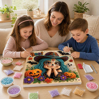 Boo Girl with Teal Braids pearl painting – image 15