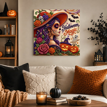 Profile Catrina in Rose Hat pearl painting – image 3