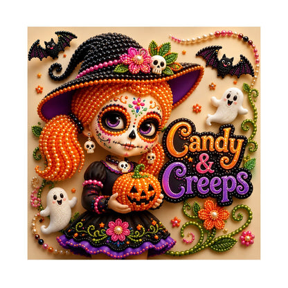 Pigtailed Witch Girl with Pumpkin pearl painting – image 11