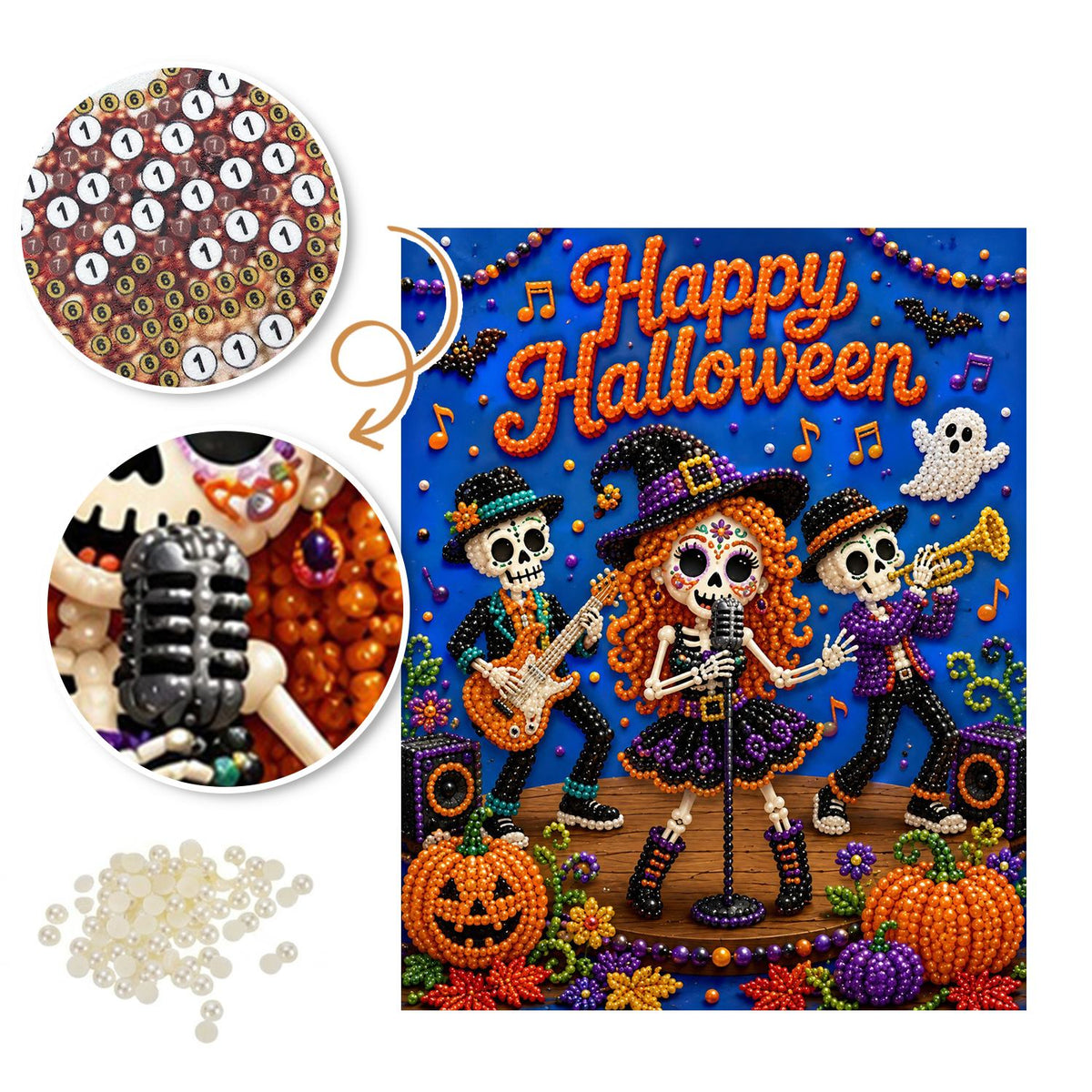 Witch Singer and Skeleton Band pearl painting – image 6