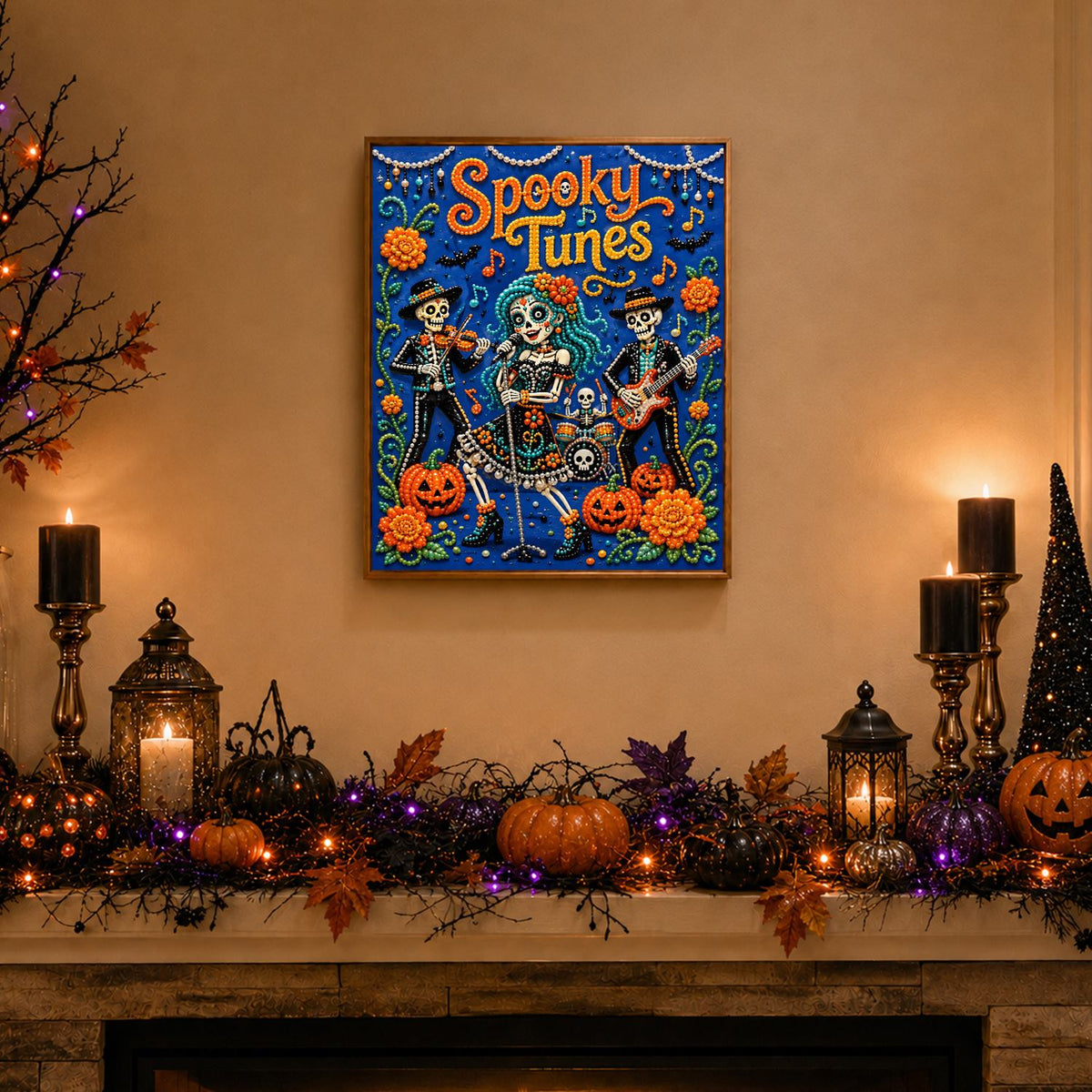 Skeleton Serenade with Fiddle pearl painting – image 3