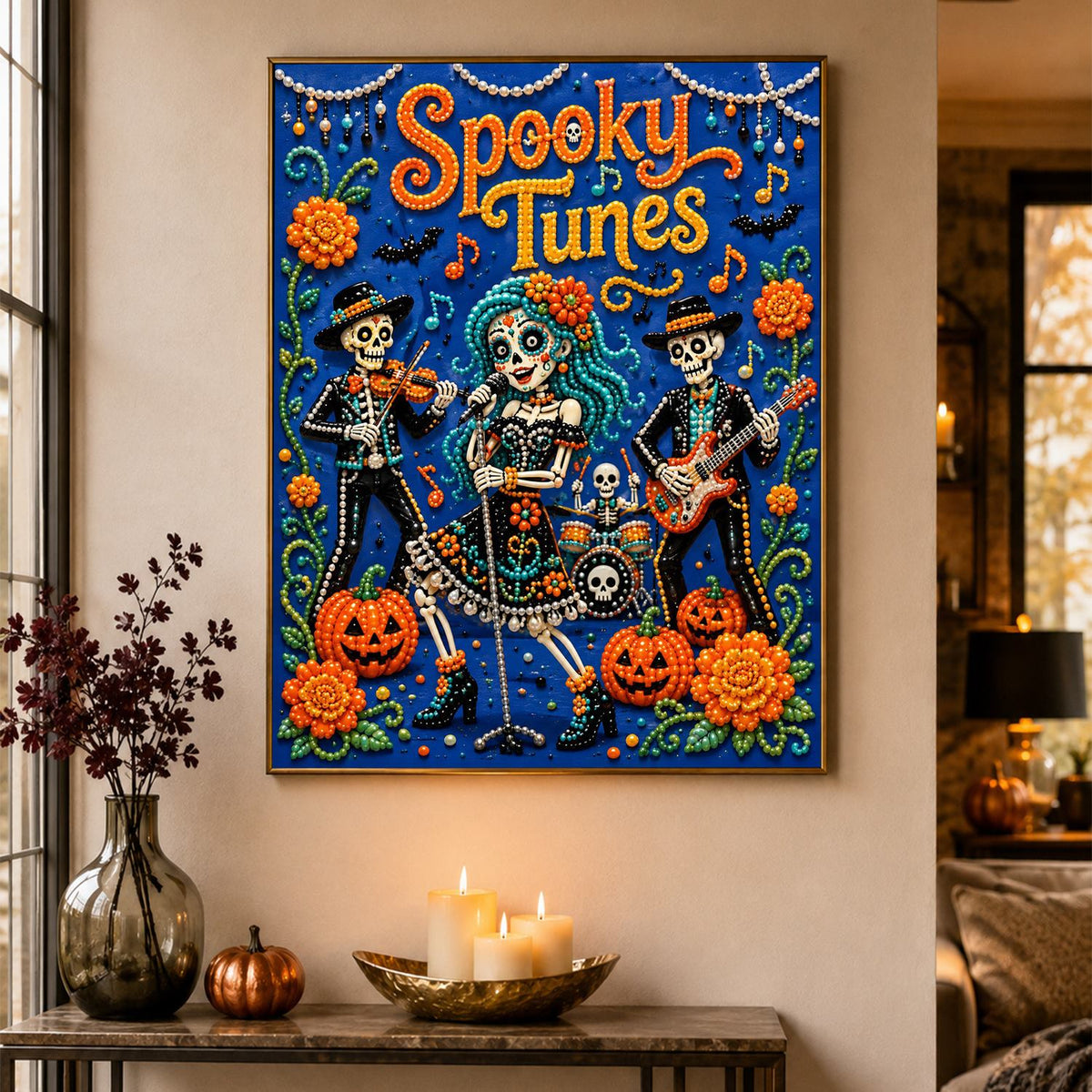 Skeleton Serenade with Fiddle pearl painting – image 4