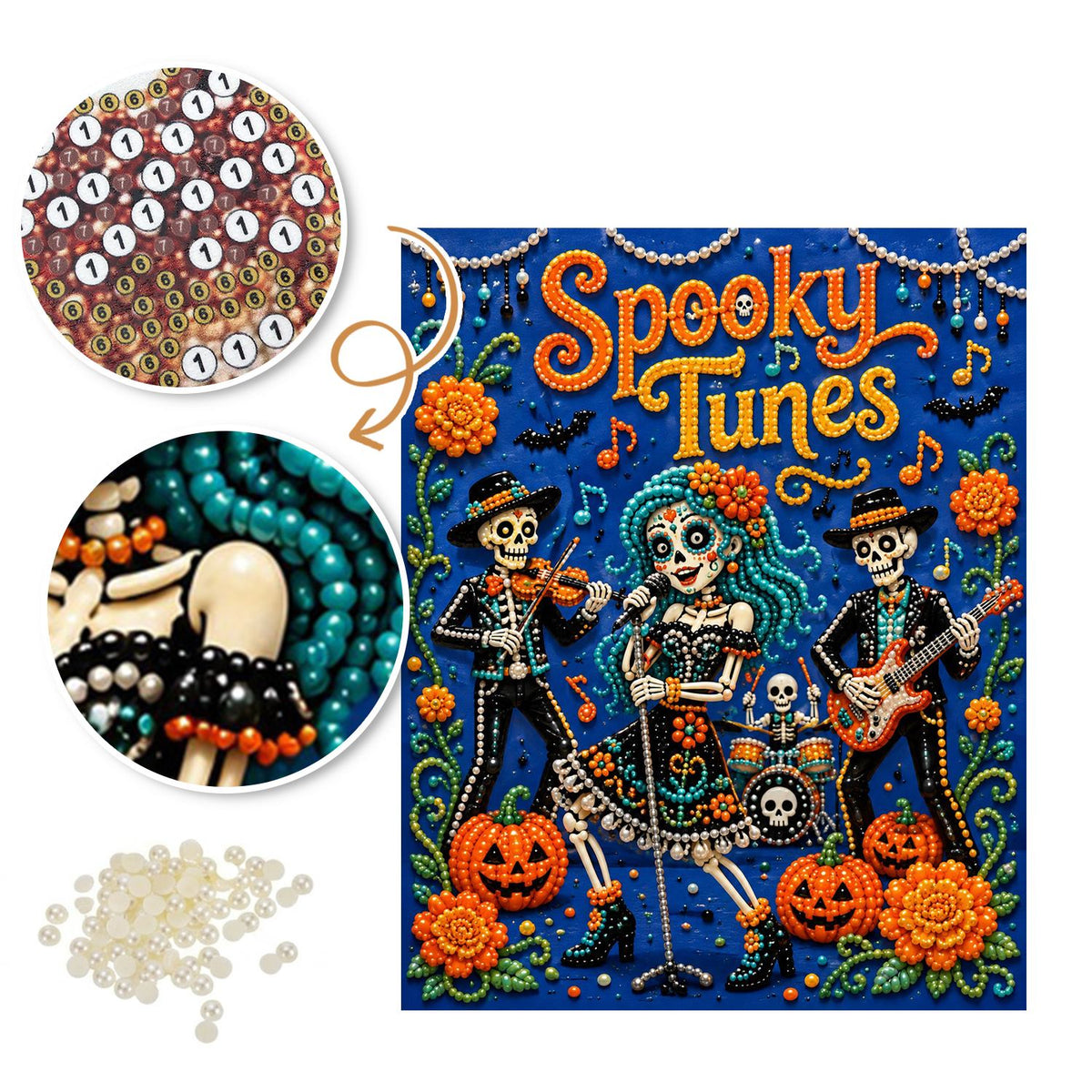 Skeleton Serenade with Fiddle pearl painting – image 6
