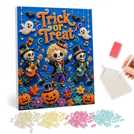 Halloween Trick or Treat Skeleton Band pearl painting – image 1