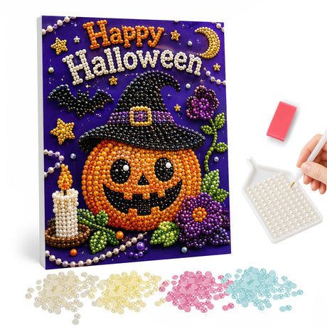 Halloween Pumpkin Witch Hat pearl painting – image 1