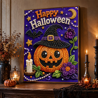 Witch-Hat Pumpkin and Candle pearl painting – image 2
