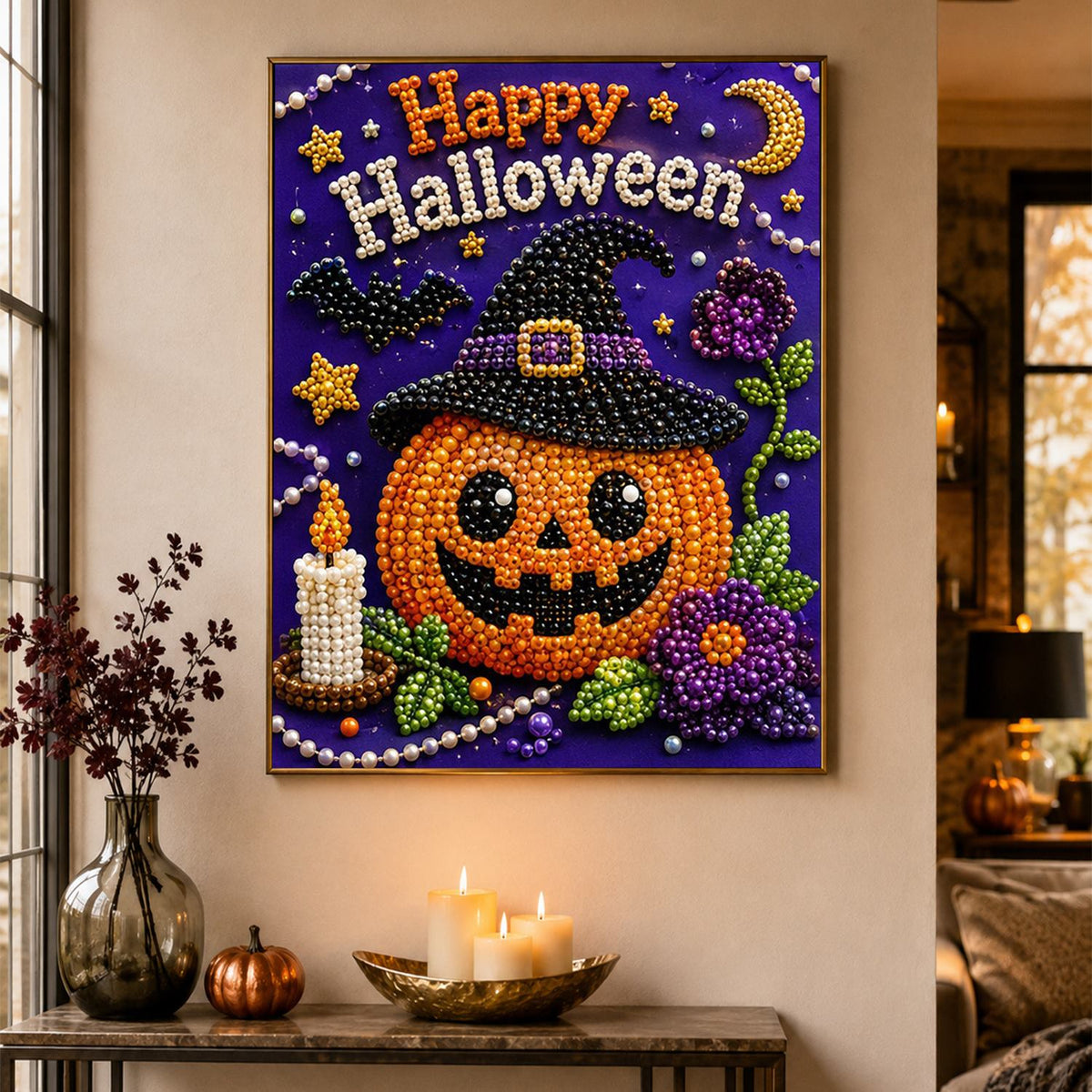 Witch-Hat Pumpkin and Candle pearl painting – image 4