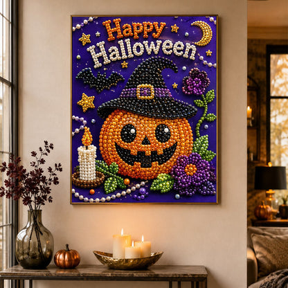 Witch-Hat Pumpkin and Candle pearl painting – image 4