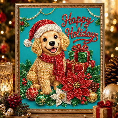Happy Holidays Golden Puppy pearl painting – image 2