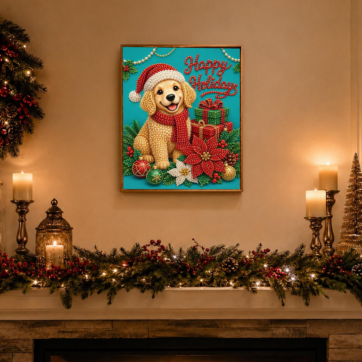Happy Holidays Golden Puppy pearl painting – image 3