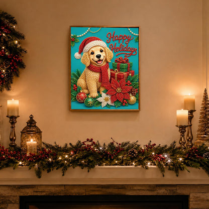 Happy Holidays Golden Puppy pearl painting – image 3