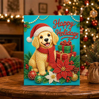 Happy Holidays Golden Puppy pearl painting – image 5