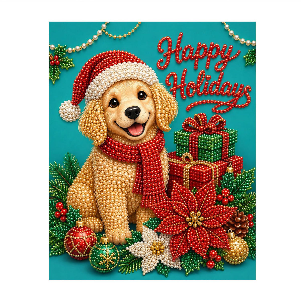 Happy Holidays Golden Puppy pearl painting – image 11