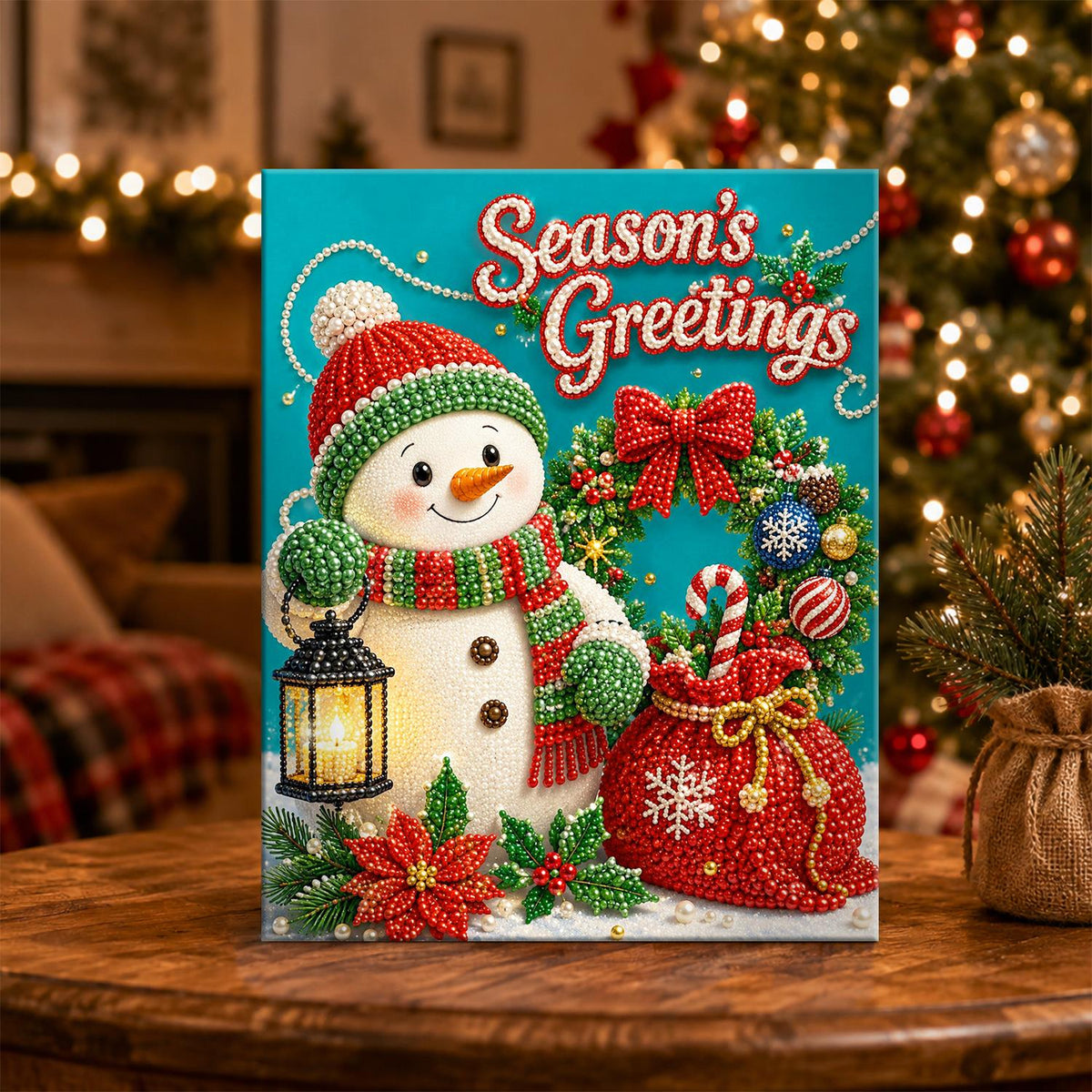 Lantern Snowman with a Gift Sack pearl painting – image 5