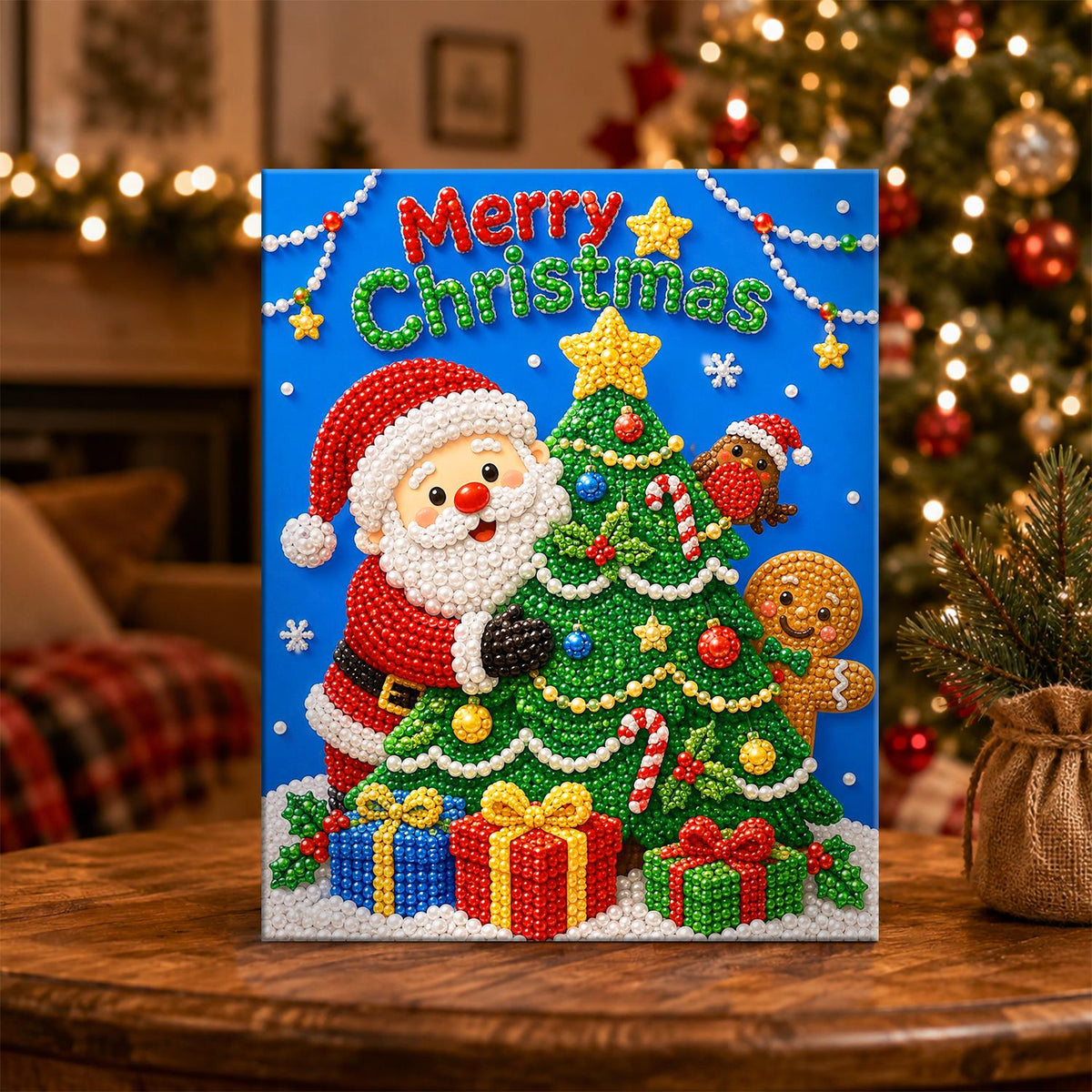 Santa Peeking Behind the Tree pearl painting – image 5