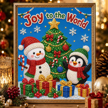 Snowman and Penguin by the Tree pearl painting – image 2