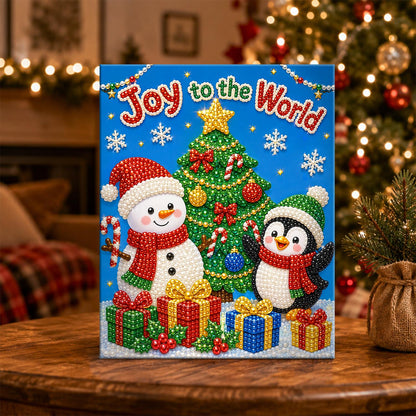 Snowman and Penguin by the Tree pearl painting – image 5