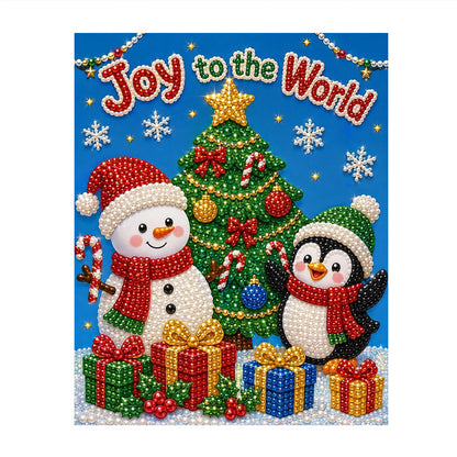 Snowman and Penguin by the Tree pearl painting – image 11