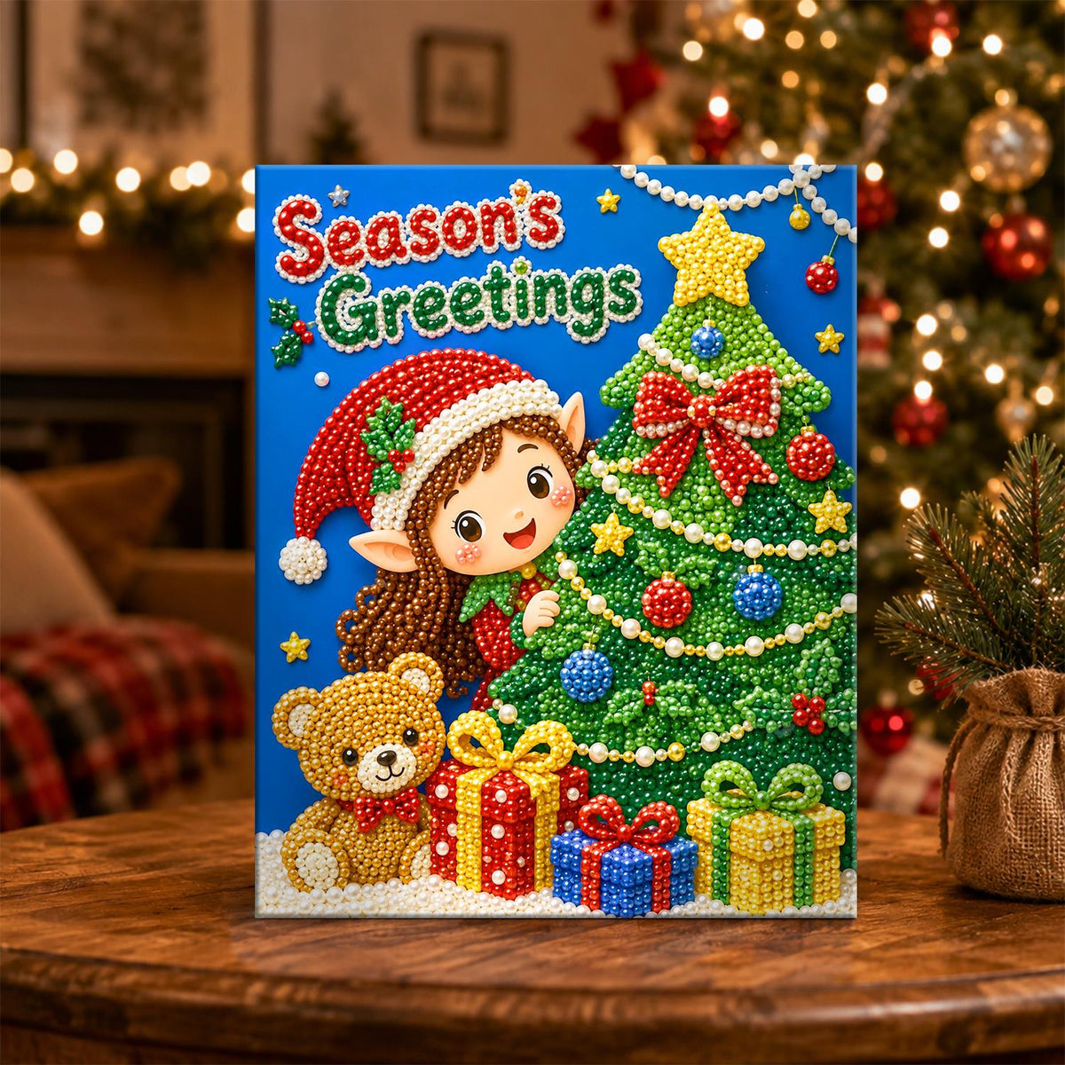 Little Elf and Teddy Bear pearl painting – image 5