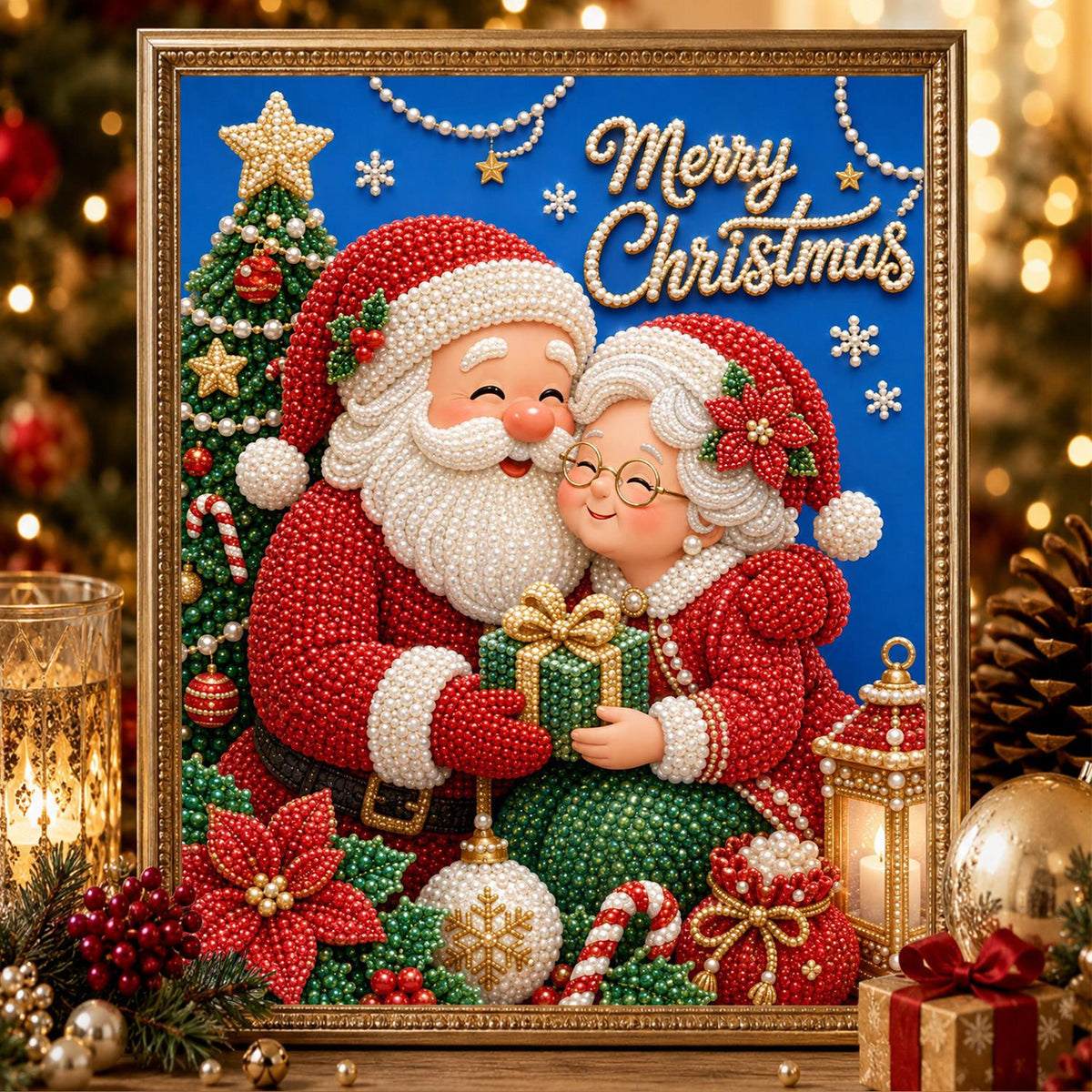 Santa and Mrs. Claus Embrace pearl painting – image 2