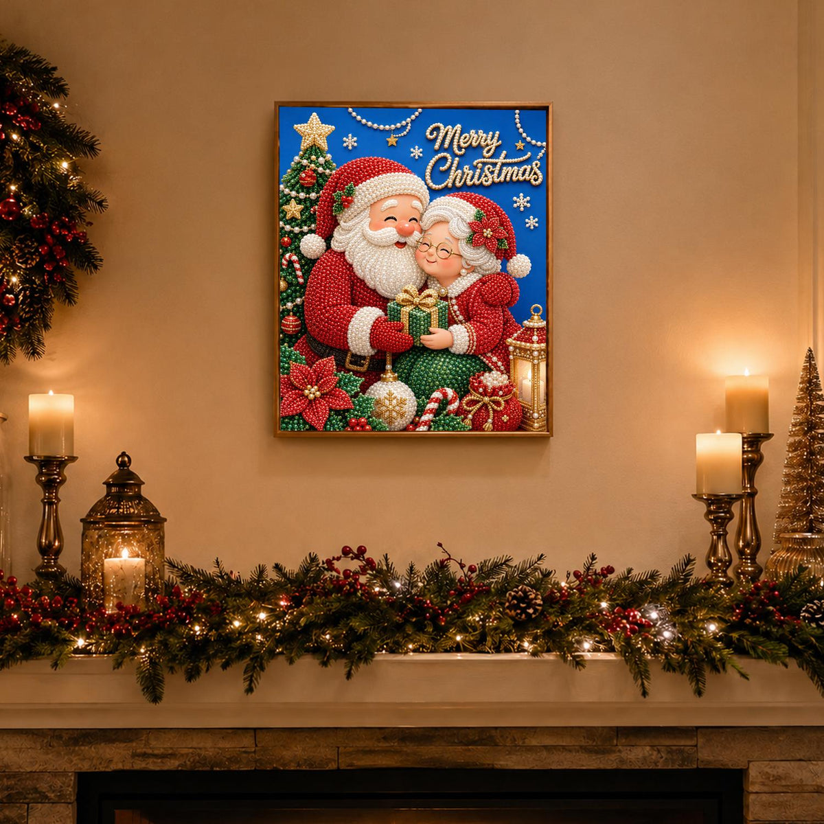 Santa and Mrs. Claus Embrace pearl painting – image 3