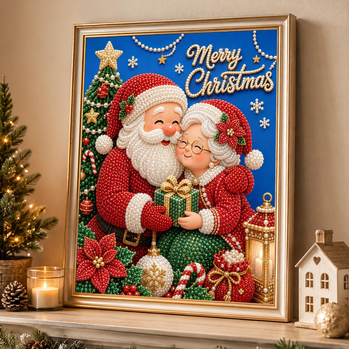 Santa and Mrs. Claus Embrace pearl painting – image 4