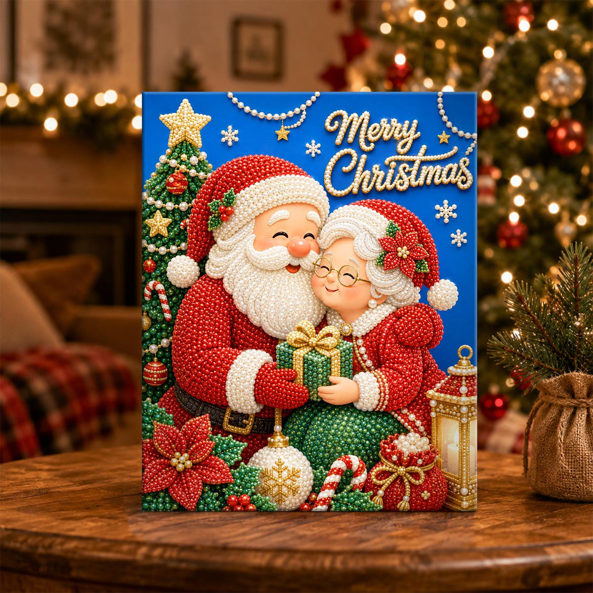 Santa and Mrs. Claus Embrace pearl painting – image 5