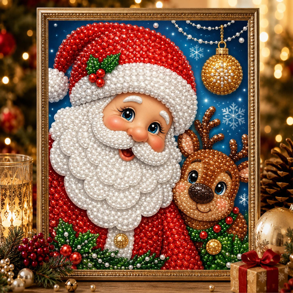Jolly Santa and Reindeer Pal pearl painting – image 2