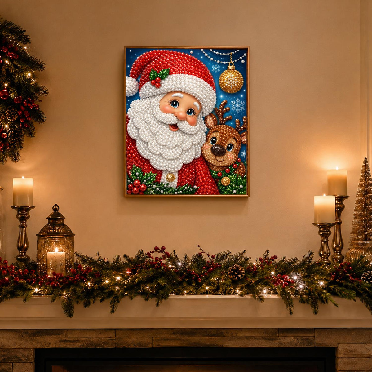 Jolly Santa and Reindeer Pal pearl painting – image 3