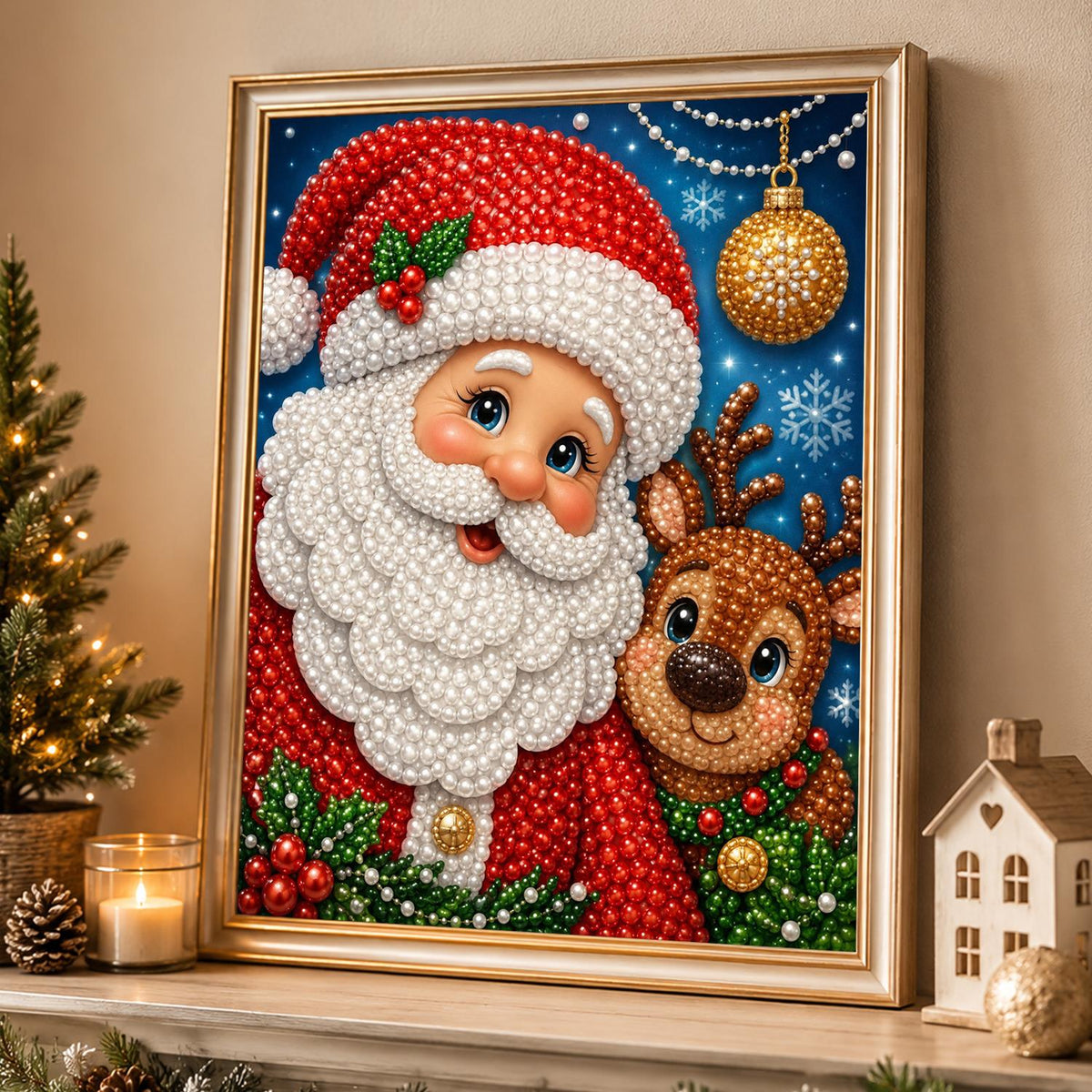 Jolly Santa and Reindeer Pal pearl painting – image 4