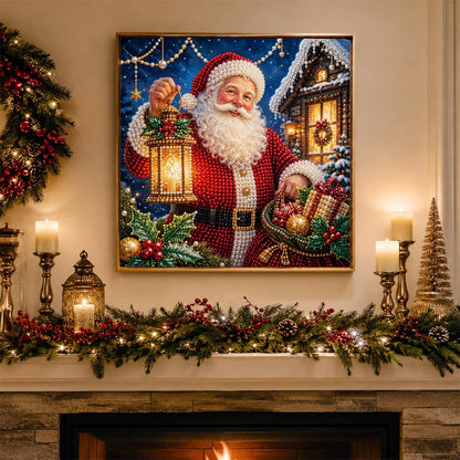 Santa's Lantern by the Cabin pearl painting – image 3